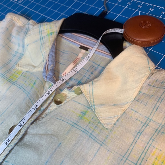 Free People Shore Vibes Lemon Yellow and Blue Plaid Sheer Beachy Shirt M - Picture 10 of 11